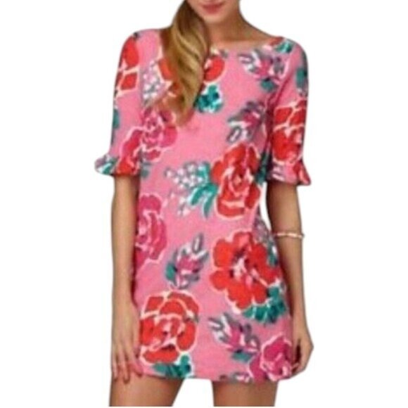 Lilly Pulitzer Womens Somerset T Shirt Dress Ruffle Sleeve Pink Floral Size S - Picture 4 of 12
